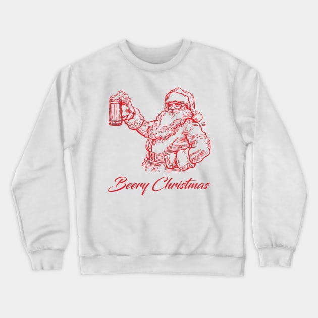 Beery Christmas Santa Claus holding a glass of beer Crewneck Sweatshirt by byfab